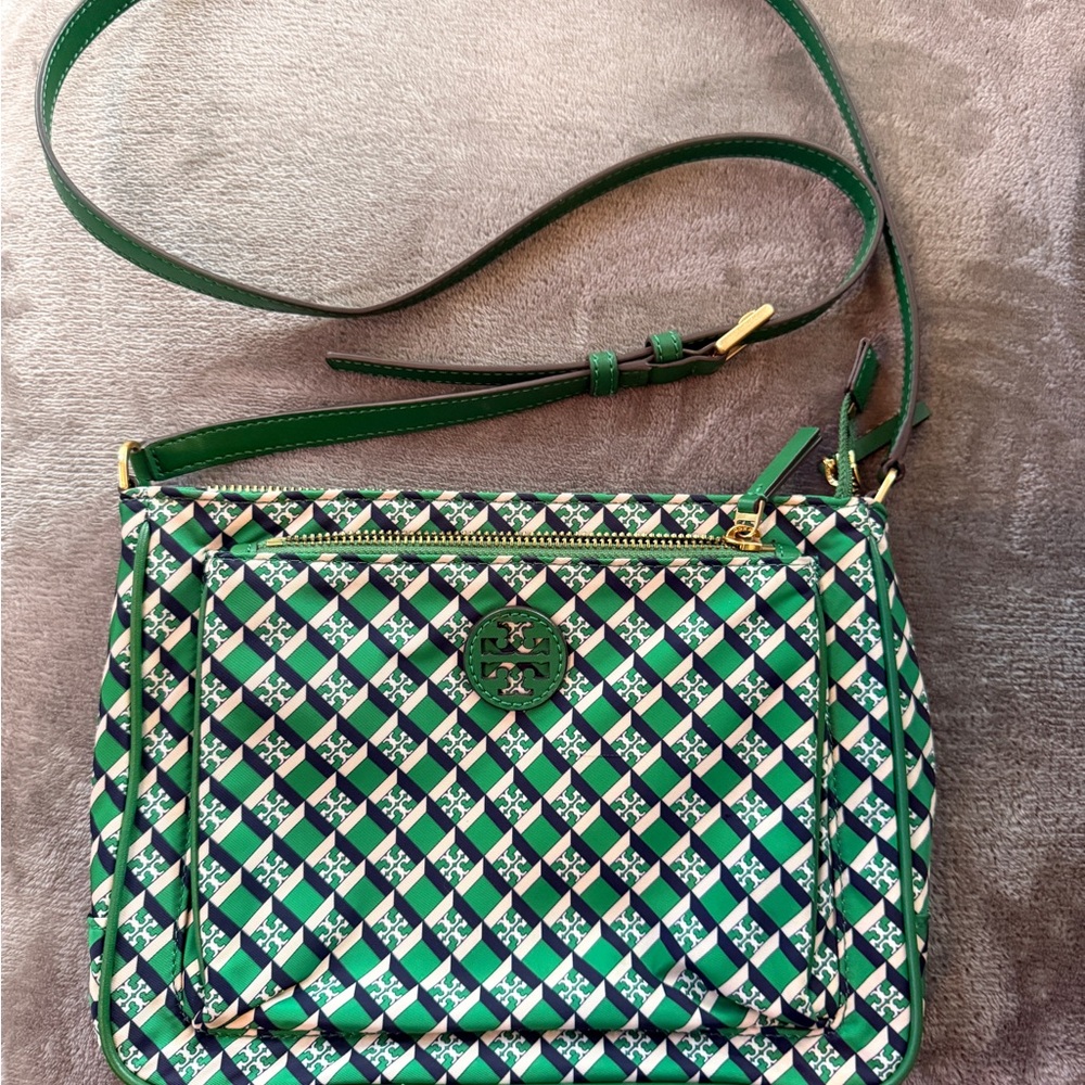 Tory Burch Multi Geo Logo Print Nylon Sling Back Crossbody